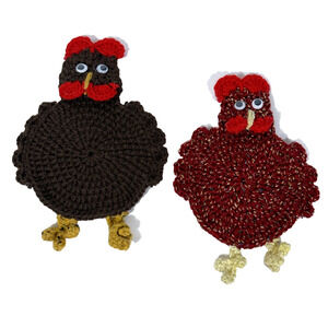 Chicken Turkey Hot Pad Pot Holder Handmade Crochet Vintage Country Red Brown